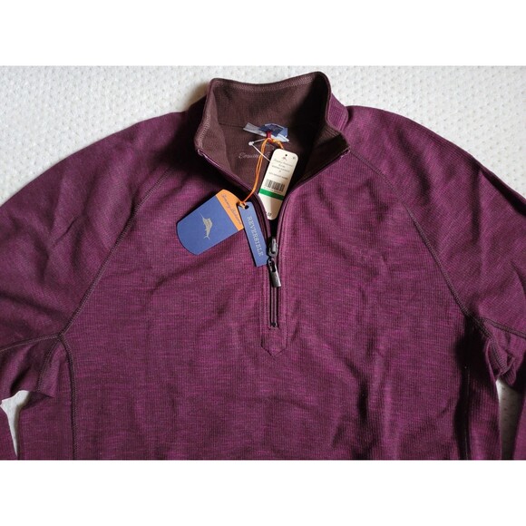 NWT Tommy Bahama Mens Slubtropic Reversible Half Zip Sweater Rum Berry Heather,L - Picture 3 of 9